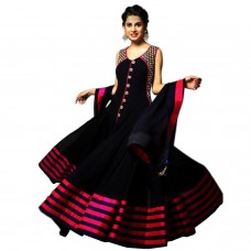 Janasya Women's Georgette Semi-Stitched Dress Material (JNE0917-DRE-BLACK.A_Black)